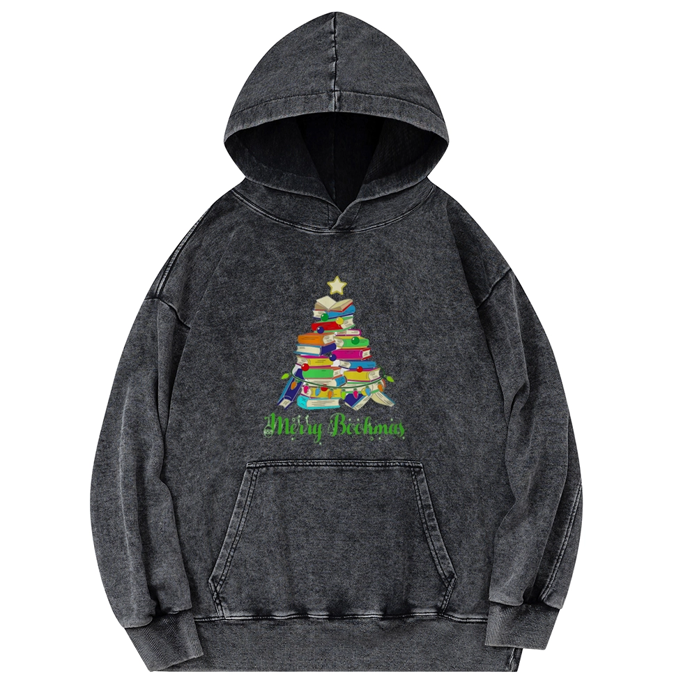 Pagewings Book Christmas Tree Unisex Washed Hoodie