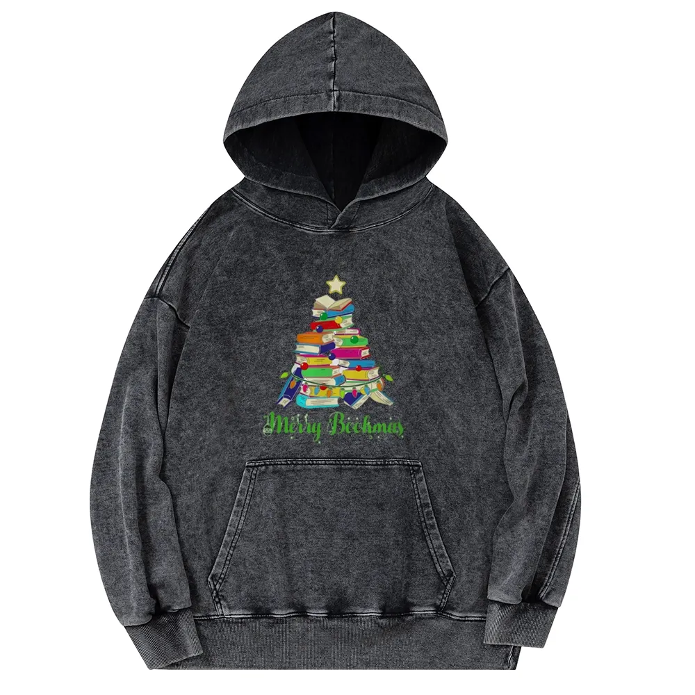 Pagewings Book Christmas Tree Unisex Washed Hoodie