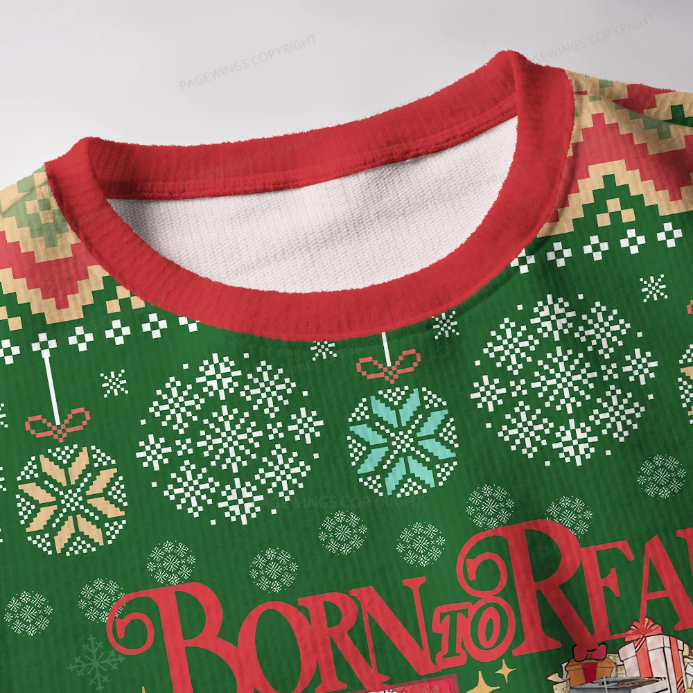 Pagewings Born To Read Forced To Work Unisex Ugly Knit Sweatshirt