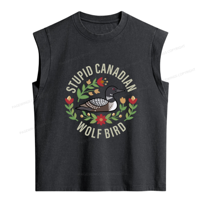 Pagewings Stupid Canadian Wolf Bird Women's Washed Tank Top