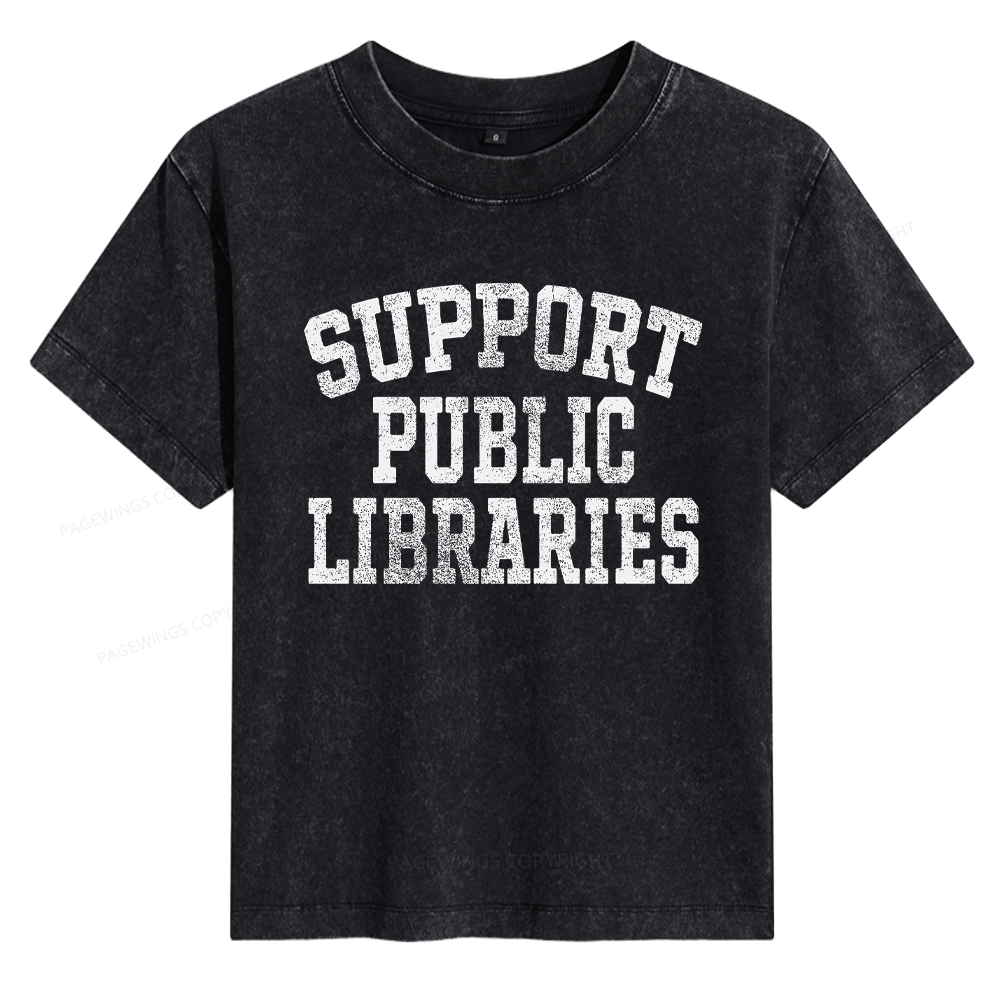 Pagewings Support Public Libraries Women's Washed T-shirt