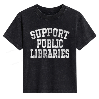 Pagewings Support Public Libraries Women's Washed T-shirt