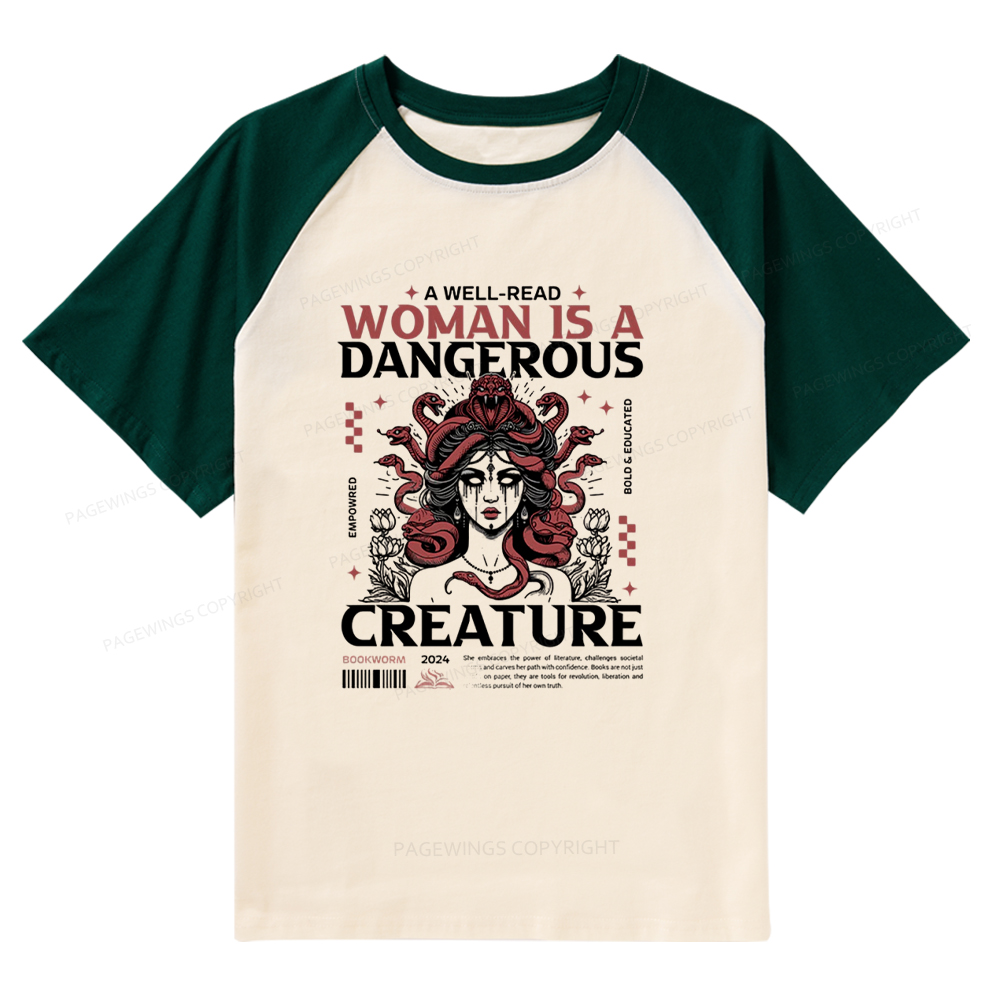 Pagewings A Well-Read Woman is A Dangerous Creature Raglan T-shirt
