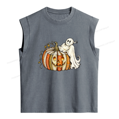 Pagewings Book Pumpkin Ghost Women's Washed Tank Top