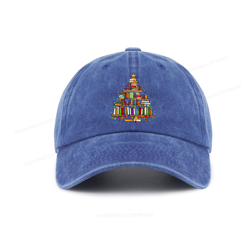 Pagewings Christmas Books Tree Washed Cap