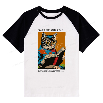 Pagewings Cat Reading Poster Raglan T-shirt