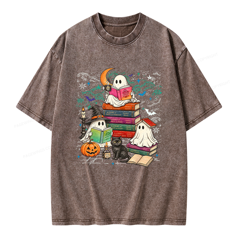 Pagewings Fantasy Ghost Reader Unisex Washed T-shirt
