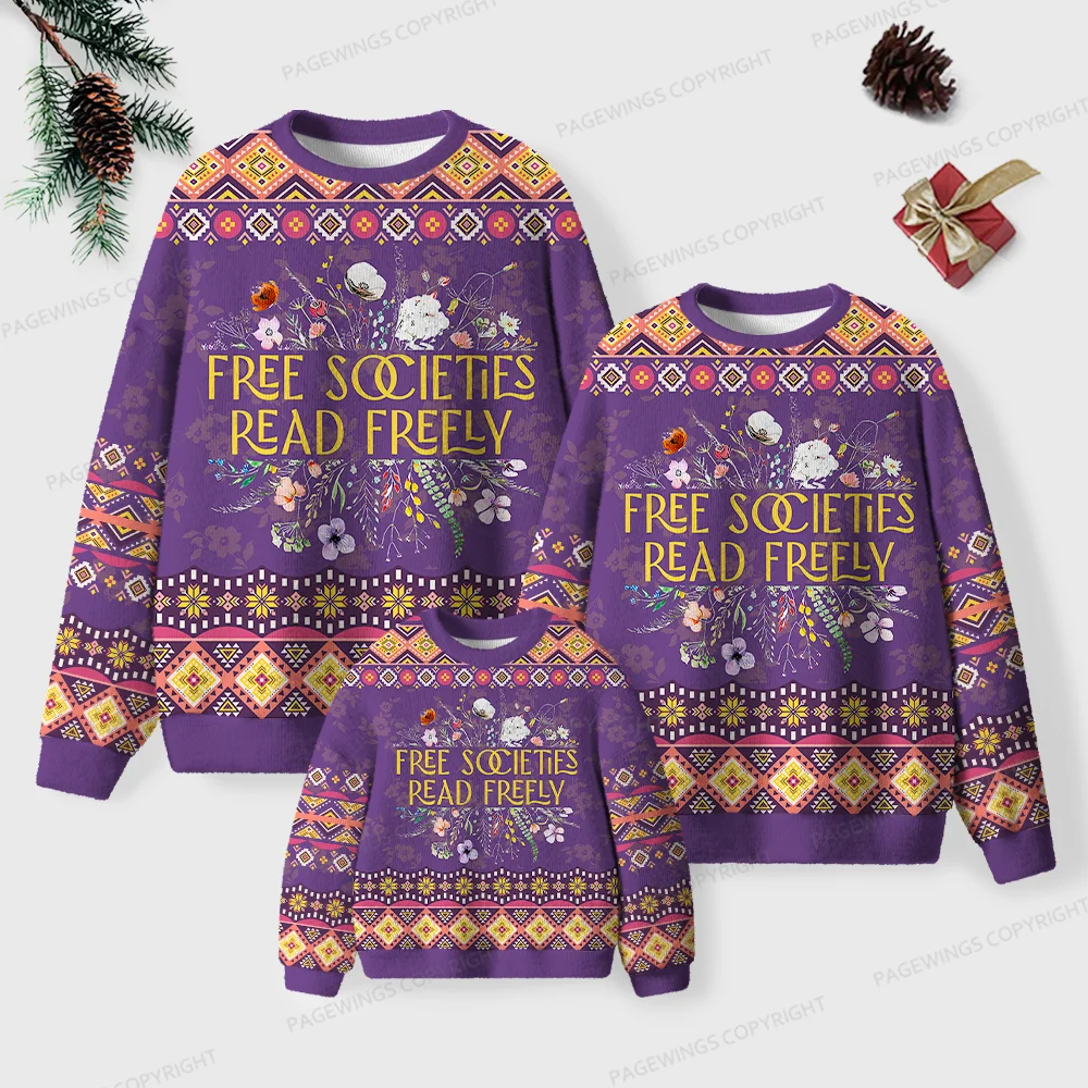 Pagewings Free Societies Read Freely Unisex Ugly Knit Sweatshirt