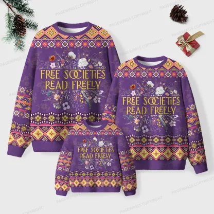 Pagewings Free Societies Read Freely Unisex Ugly Knit Sweatshirt