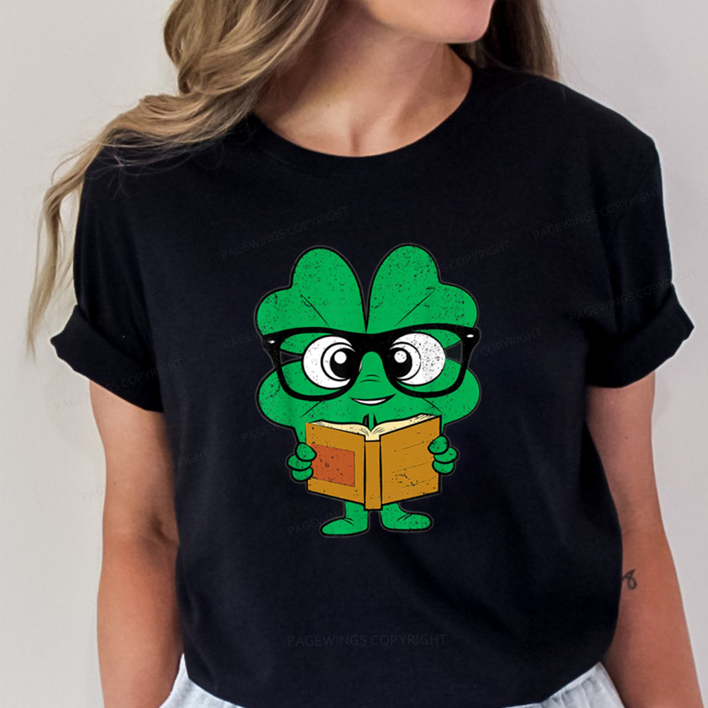 Pagewing Shamrock Reading Books St Patricks Day Unisex Classic T-shirt