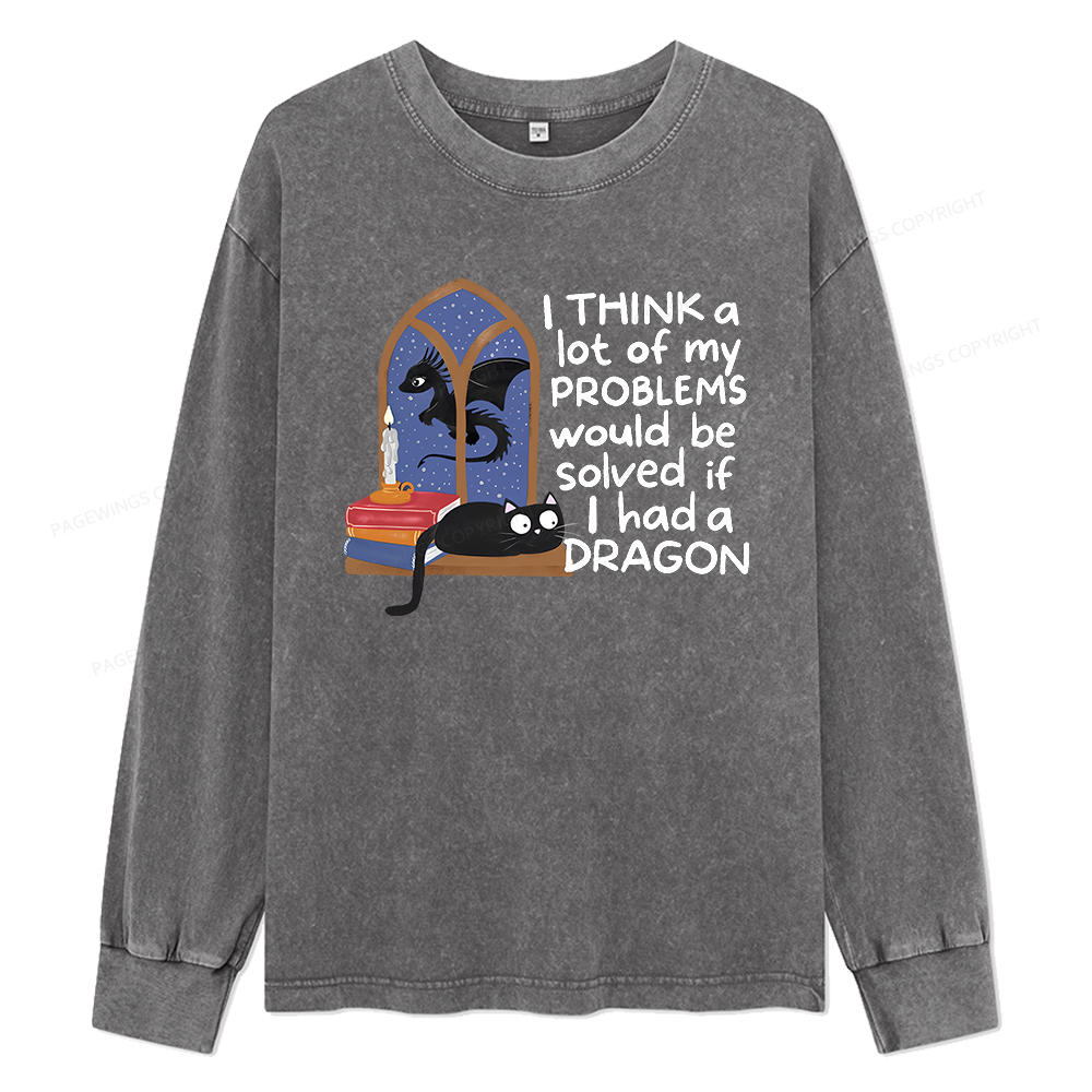 Pagewings If I Had A BookDragon Unisex Washed Long Sleeve T-shirt