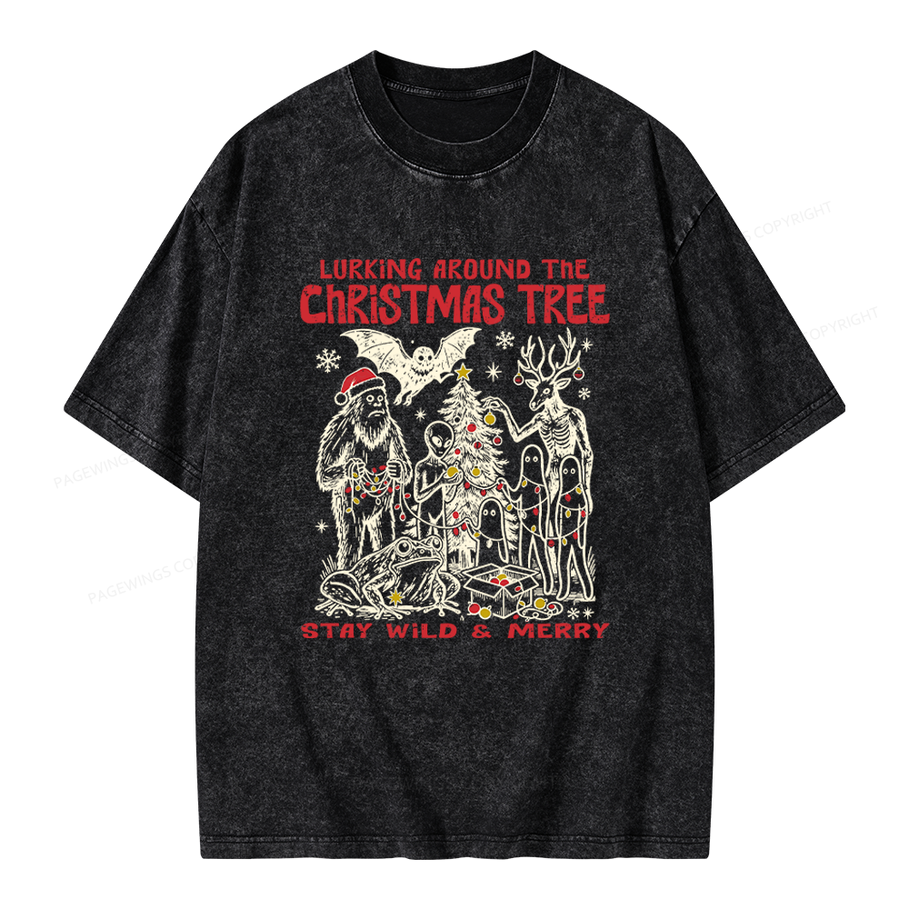 Pagewings Cryptid Creatures Christmas Unisex Washed T-shirt
