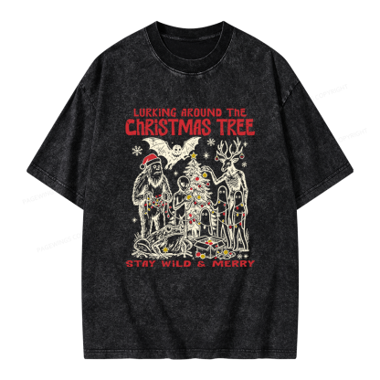 Pagewings Cryptid Creatures Christmas Unisex Washed T-shirt