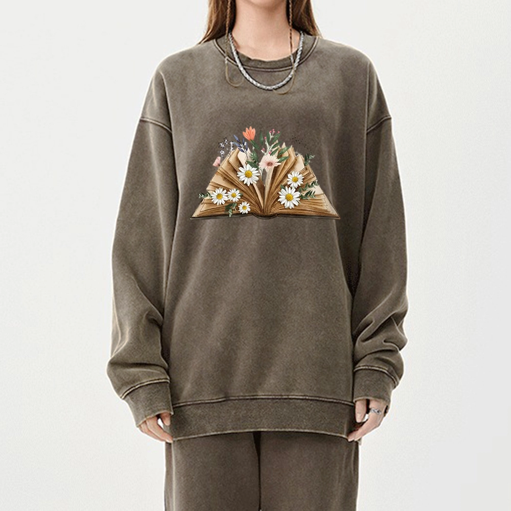 Pagewings Reading Flower Book Unisex Washed Sweatshirt