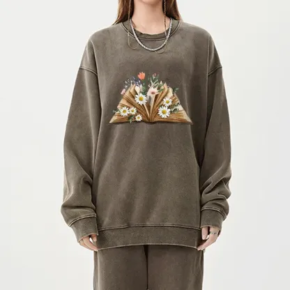 Pagewings Reading Flower Book Unisex Washed Sweatshirt