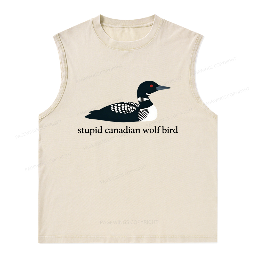 Pagewings Stupid Canadian Wolf Bird Unisex Washed Tank Top