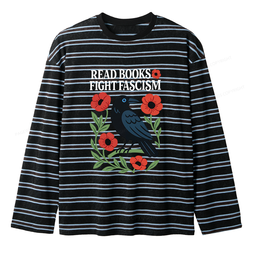 Pagewings Read Books Fight Fascism Unisex Striped Long Sleeve T-Shirt