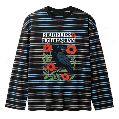 Pagewings Read Books Fight Fascism Unisex Striped Long Sleeve T-Shirt