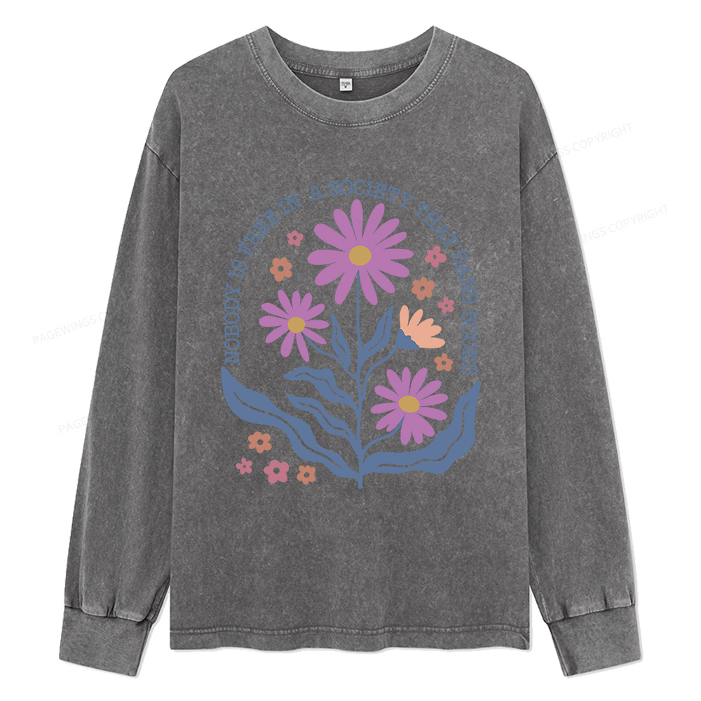 Pagewings Read Banned Books Shirt, Social Justice Gift Unisex Washed Long Sleeve T-shirt