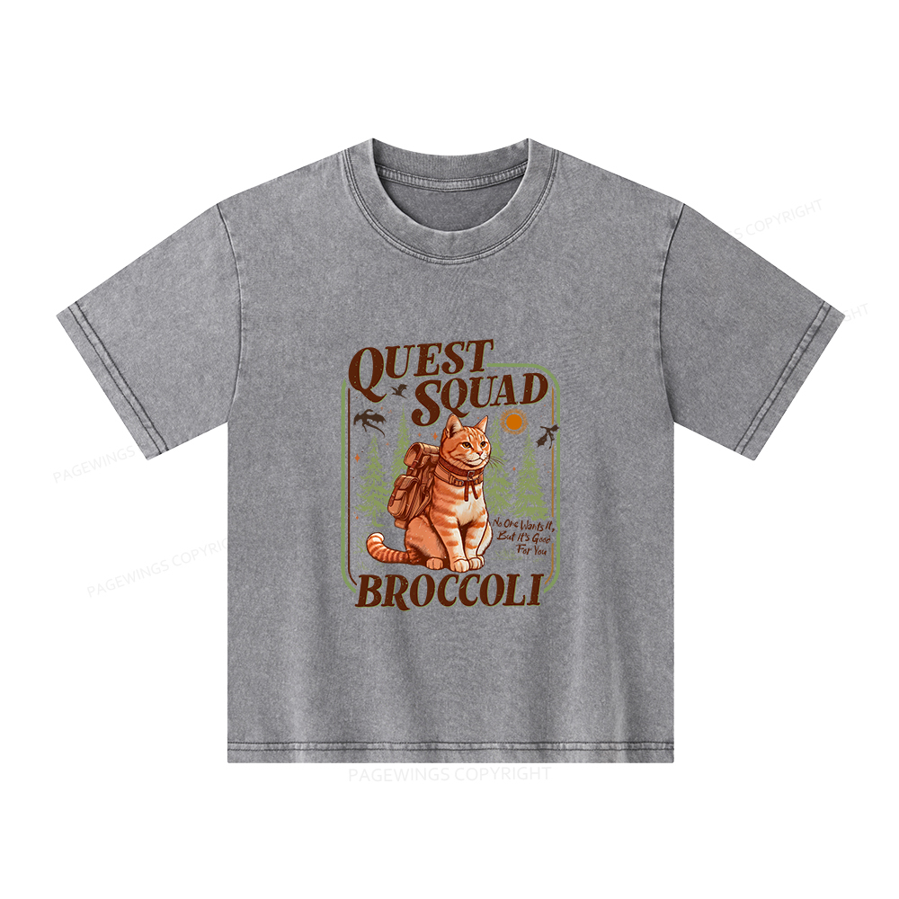 Pagewings Quest Squad Broccoli Unisex Kids Washed T-shirt