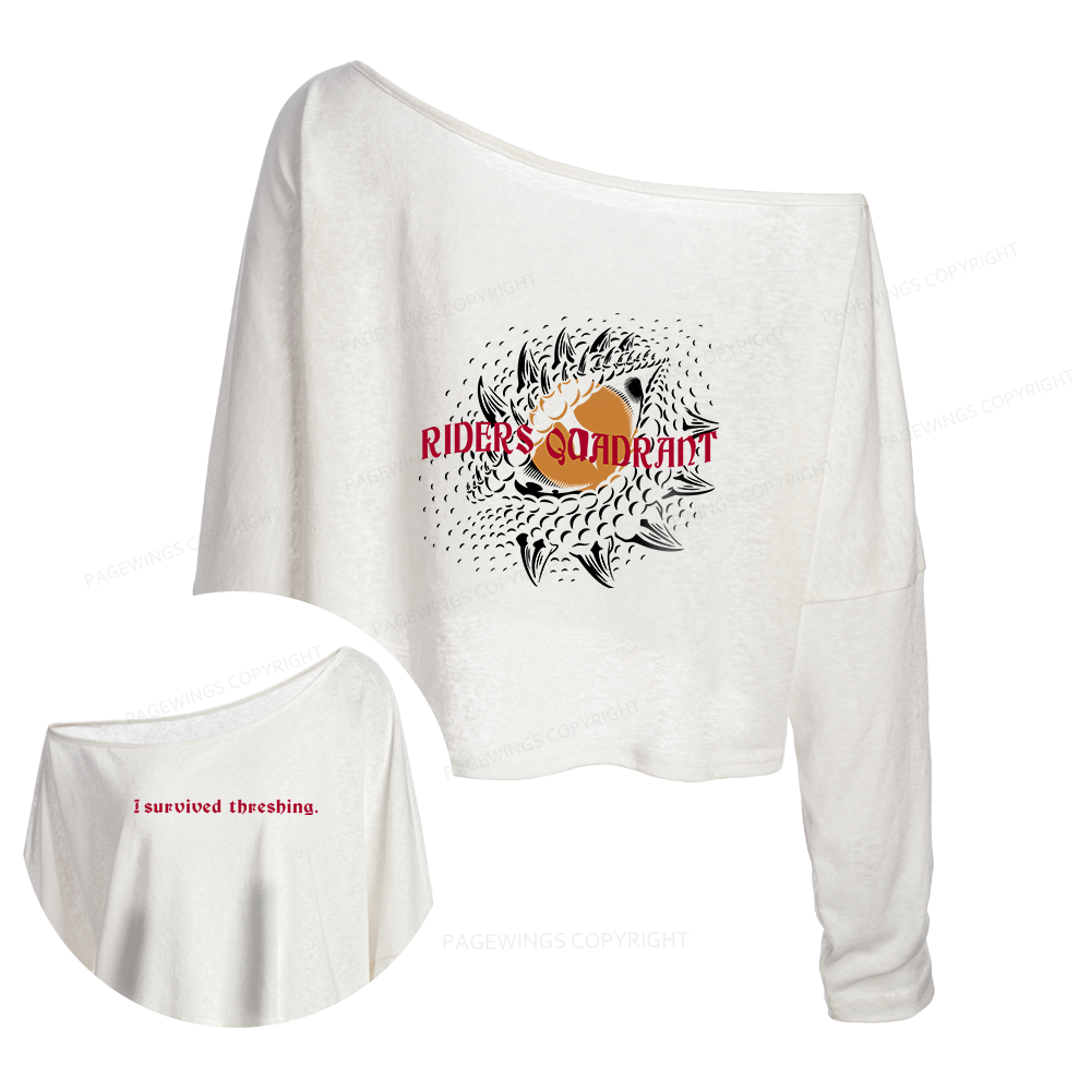 Pagewings Dragon Riders Slouchy Long Sleeve Off Shoulder T-shirt