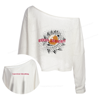 Pagewings Dragon Riders Slouchy Long Sleeve Off Shoulder T-shirt