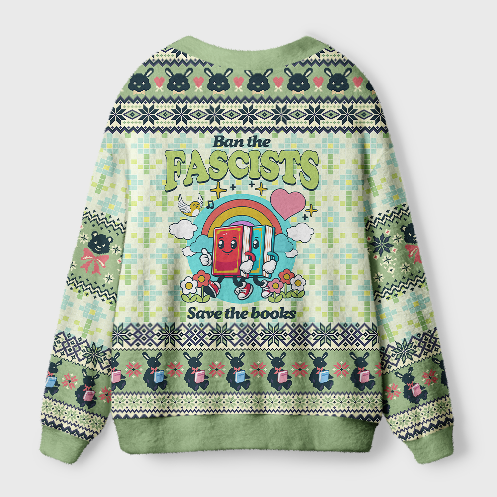 Pagewings Ban The Fascists Save The Books Light Knit Unisex Cardigan Sweaters