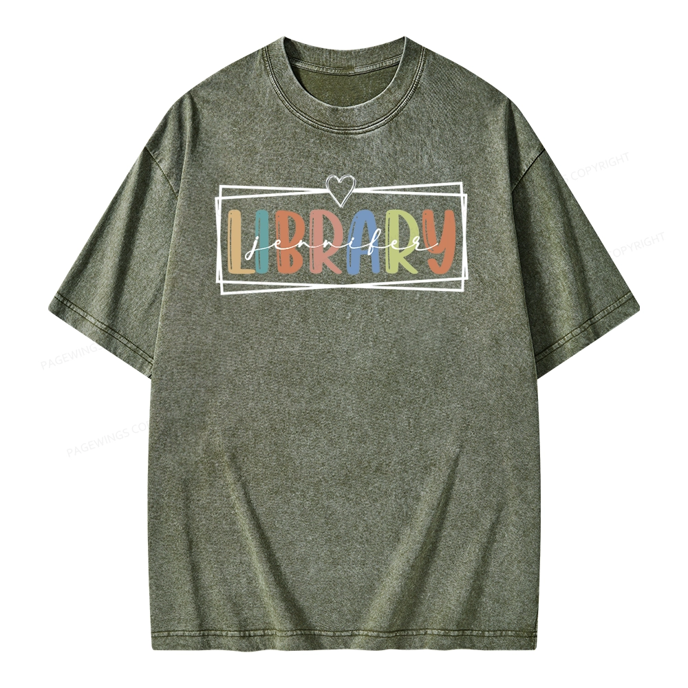 Pagewings Elementary Librarian Custom Name Unisex Washed T-shirt