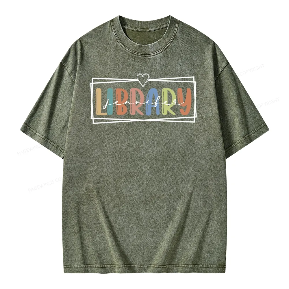 Pagewings Elementary Librarian Custom Name Unisex Washed T-shirt