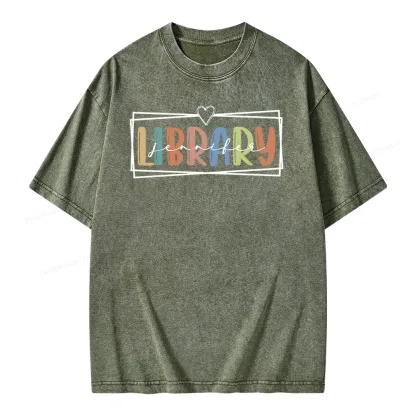 Pagewings Elementary Librarian Custom Name Unisex Washed T-shirt