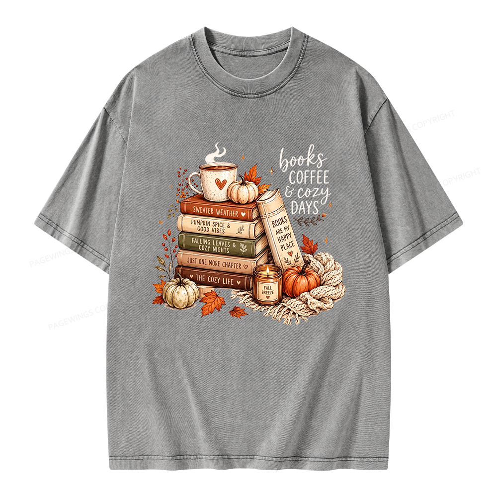 Pagewings Fall Bookish Unisex Washed T-shirt