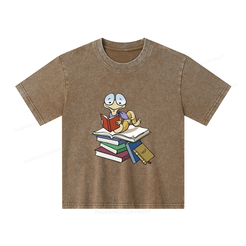 Pagewings Reading Snail and Book Unisex Kids Washed T-shirt