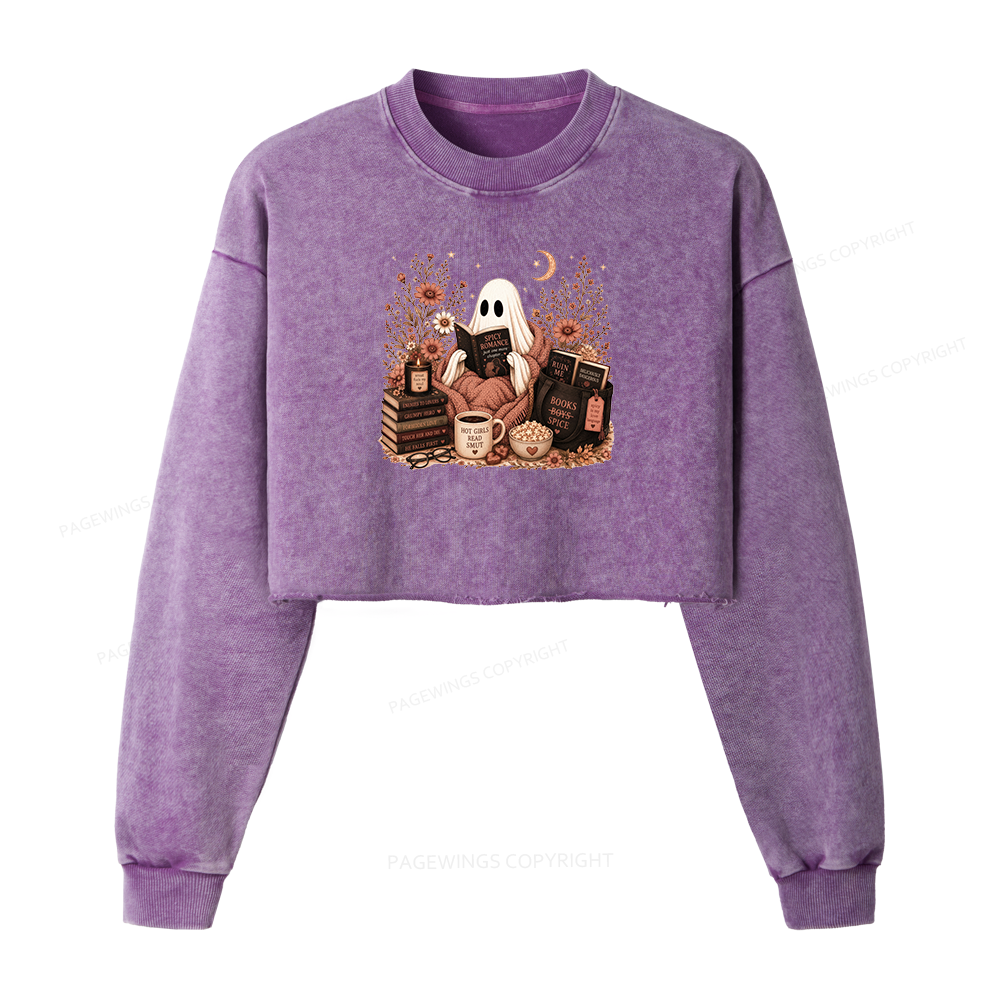 Pagewings Smut Reading Ghost Washed Crop Sweatshirt
