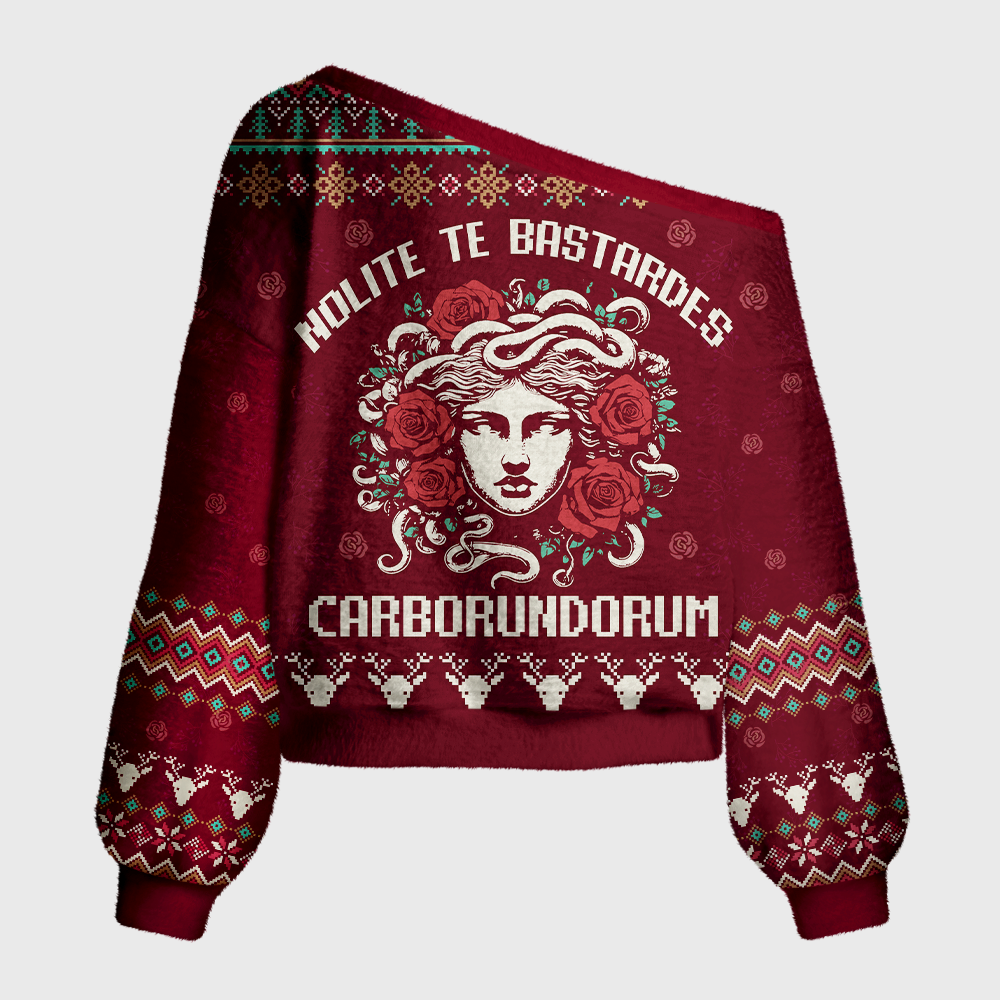 Pagewings Nolite Te Bastardes Carborundorum Off Shoulder Ugly Knit Sweater