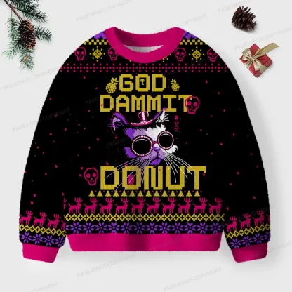 Pagewings God Dammit Donut Unisex Ugly Knit Sweatshirt