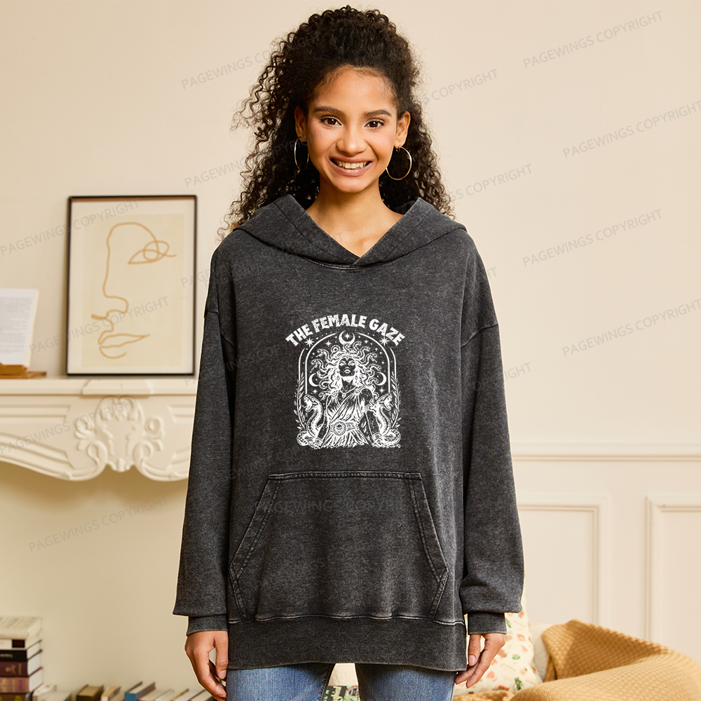 Pagewings Vintage Medusa Feminist Unisex Washed Hoodie