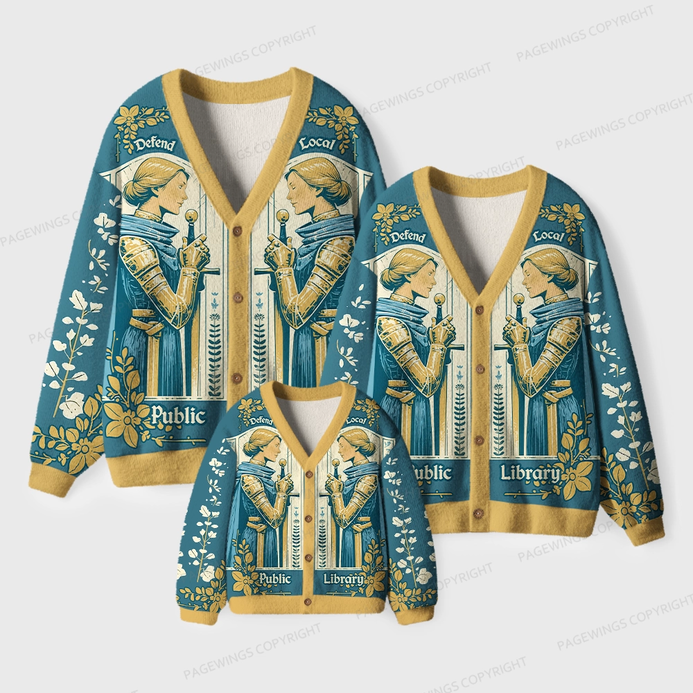Pagewings Defend Local Public Library Unisex Ugly Cardigan Sweaters