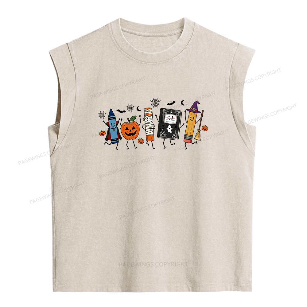 Pagewings Halloween Teacher Women's Washed Tank Top