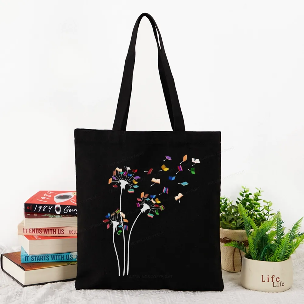 Pagewings Cute Dandelion Books Flower Fly Tote Bag