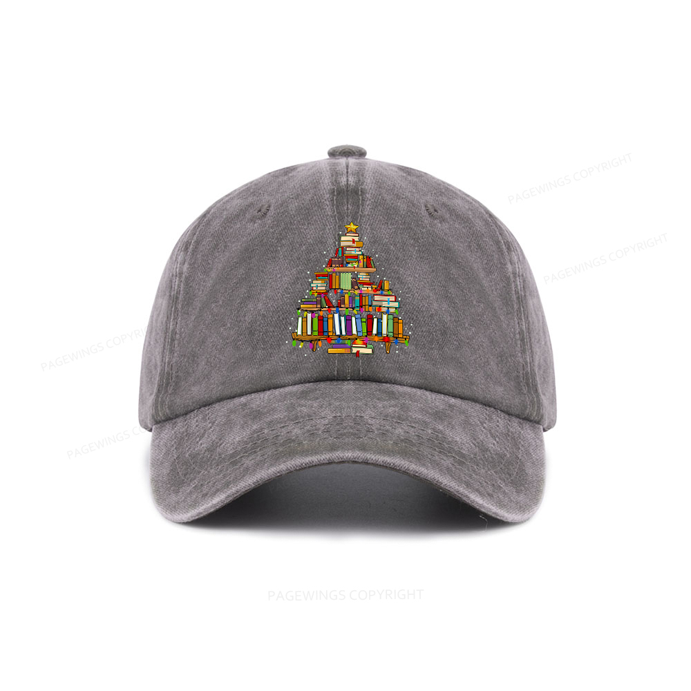 Pagewings Christmas Books Tree Washed Cap