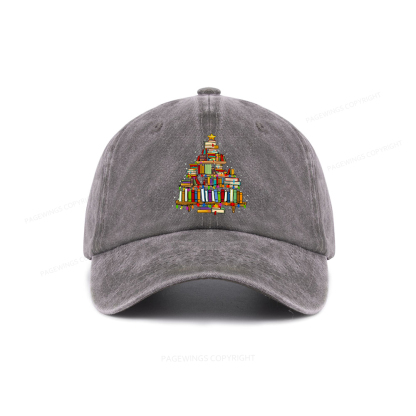 Pagewings Christmas Books Tree Washed Cap