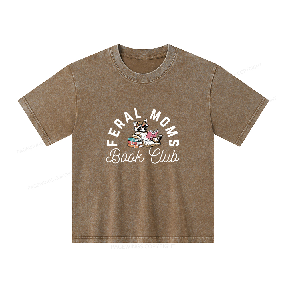 Pagewings Feral Moms Book Club Unisex Kids Washed T-shirt