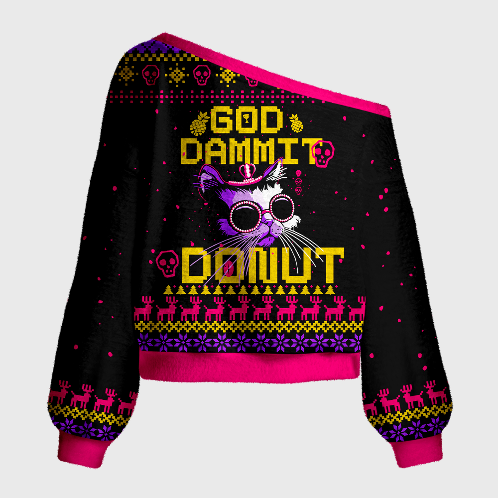 Pagewings Sci Fi Book Lover Off Shoulder Ugly Knit Sweater