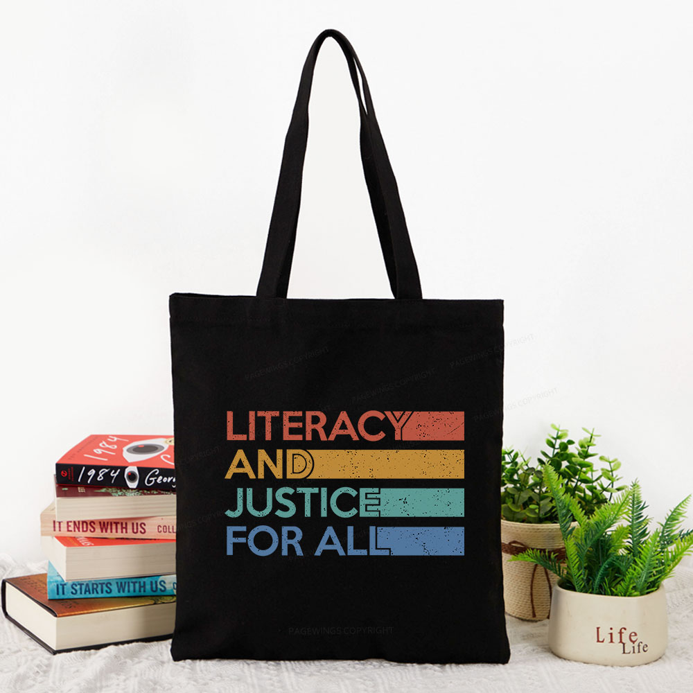 Pagewing Literacy and Justice For All Tote Bag