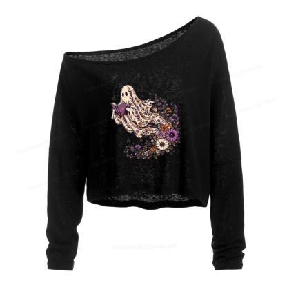 Pagewings Wildflower Ghost Slouchy Long Sleeve Off Shoulder T-shirt