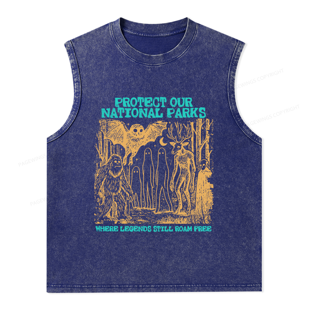 Pagewings Protect Our Parks Vintage Camping Unisex Washed Tank Top
