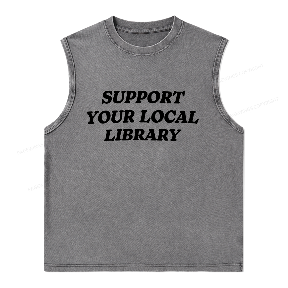 Pagewings Support Your Local Library Unisex Washed Tank Top