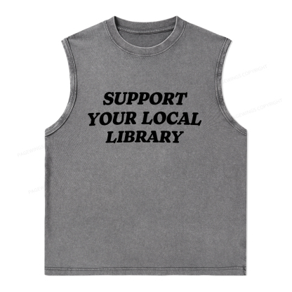 Pagewings Support Your Local Library Unisex Washed Tank Top