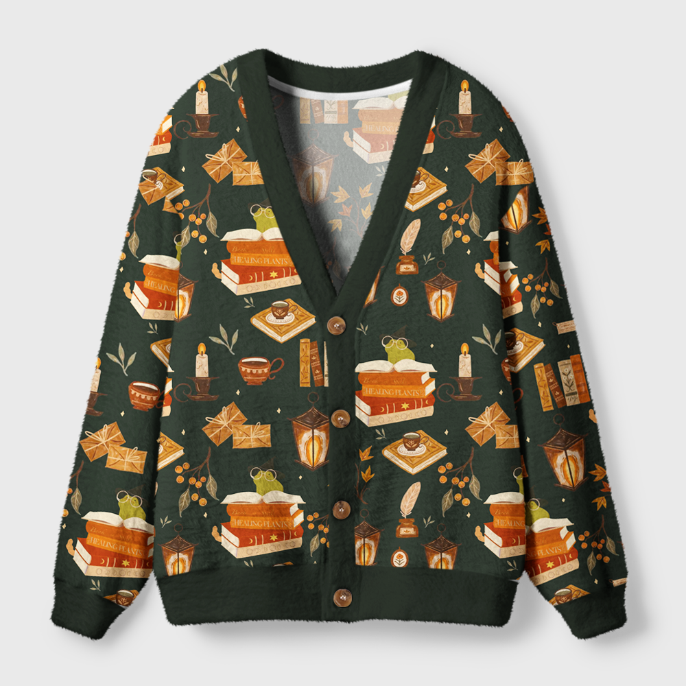 Pagewings Cozy Autumn Reading Light Knit Unisex Cardigan Sweaters