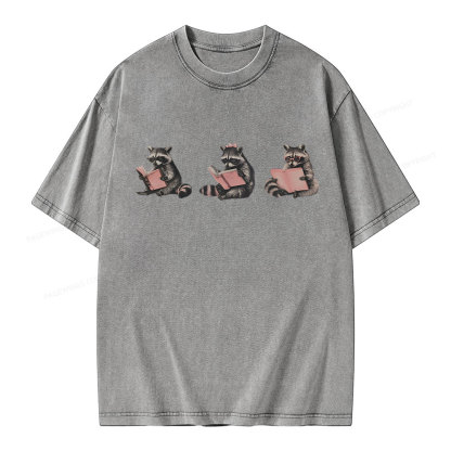 Pagewings Funny Raccoon Bookish Gift Unisex Washed T-shirt